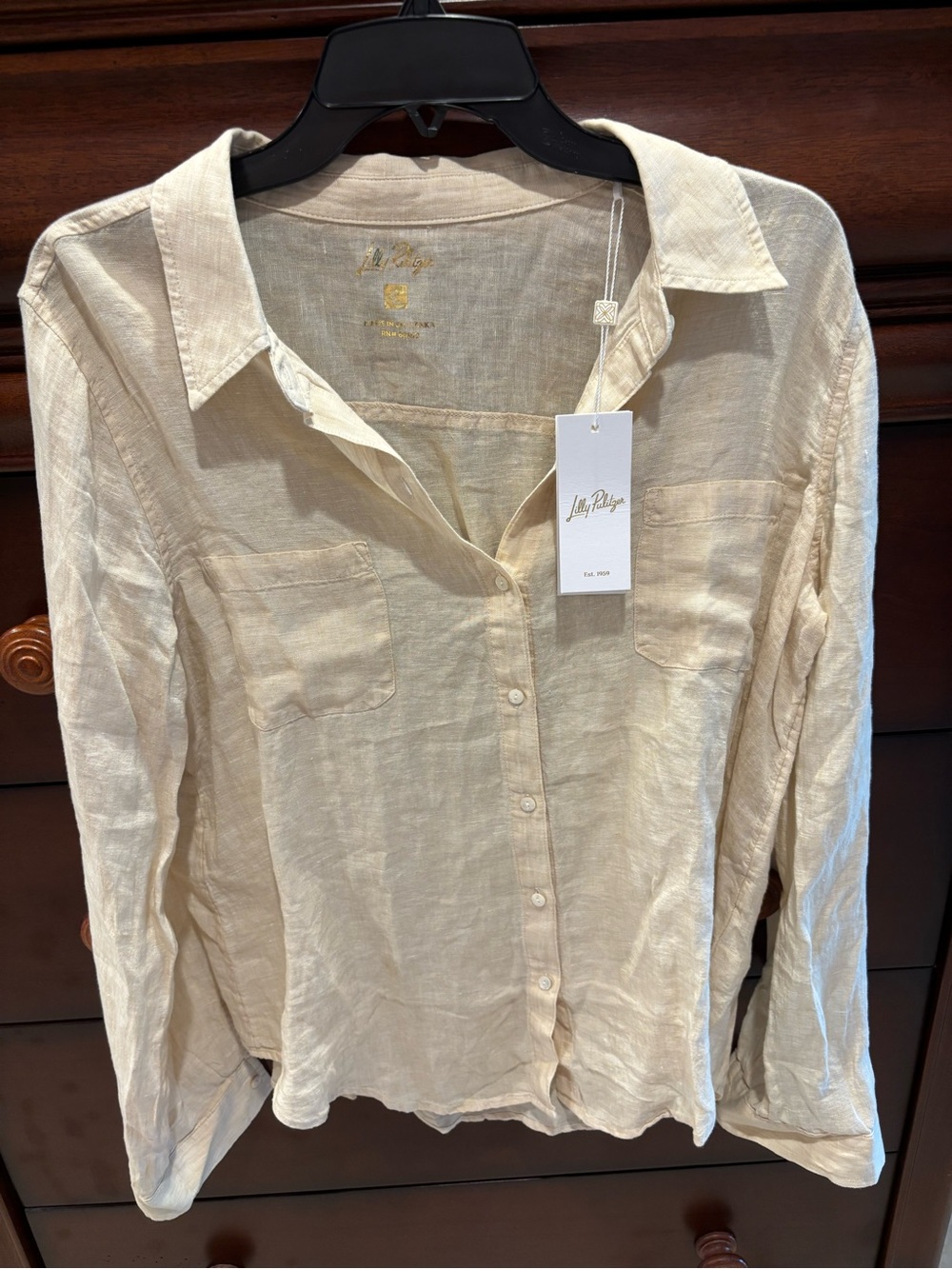 Lilly Pulitzer Beige/Cream Linen Button-Front Shirt